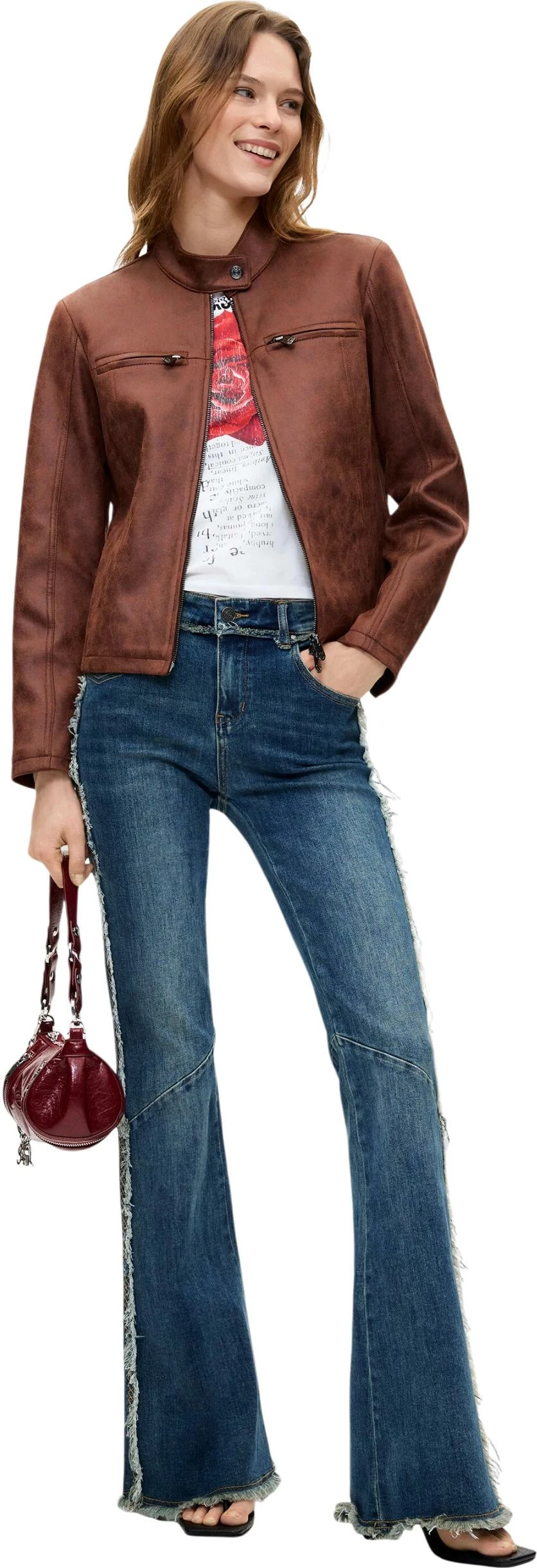 Jakne për femra Desigual CHAQ_BIKERCY 26WWEW09, kafe [Madhësia: XS]