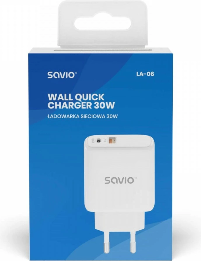 Karikues muri Savio LA-06, 30W, USB-A & USB-C, Bardhë
