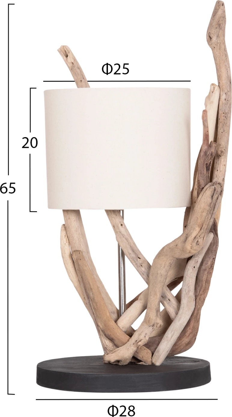 Llambë tavoline BRAMBLE, dru driftwood natyral, kapak i bardhë, Φ28x65cm