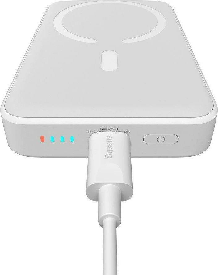 Powerbank Baseus Magnetic Mini 10000mAh, USB-C PD 20W / MagSafe 15W, i bardhë, me kabllo USB-C