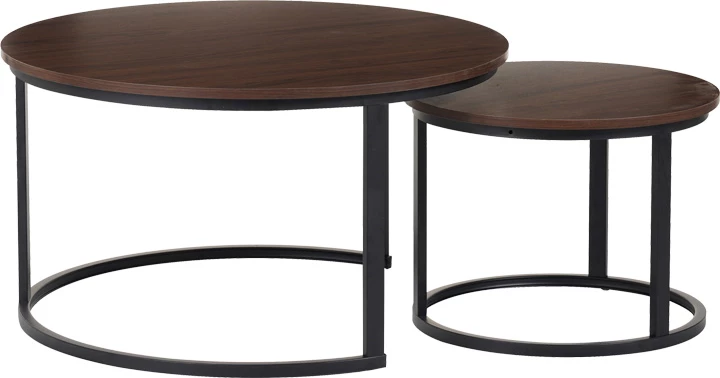 Set tavolinash Solme I, ngjyrë arre, këmbë metalike të zeza, 2 copë