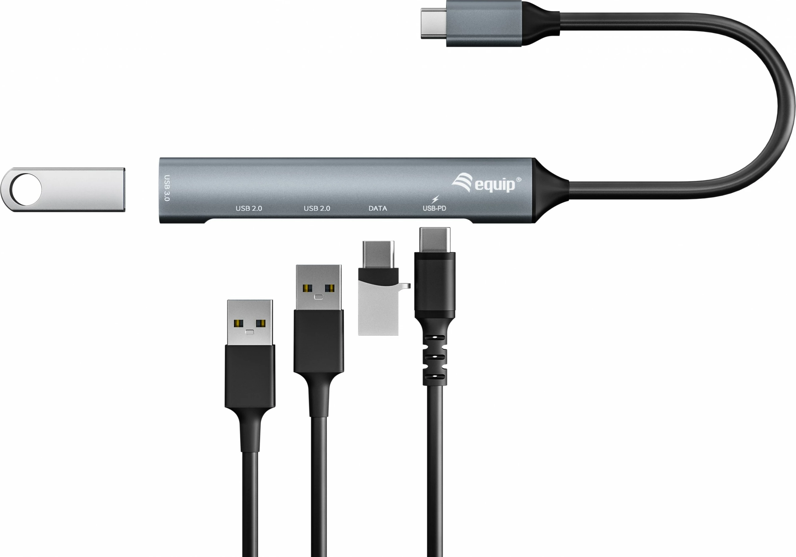 USB hub Equip 5 porta, USB 3.2 Gen 1/2.0, USB-C PD 100W, alumini, argjendtë