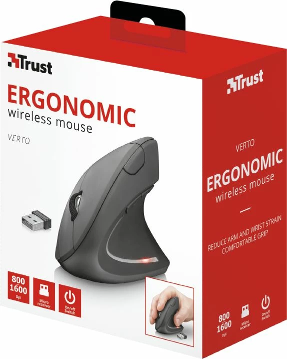 Maus Trust Verto 22879, wireless vertikal 1600 DPI, 6 butona, i zi