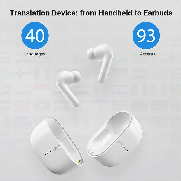 Kufje përkthyese Timekettle M3, Bluetooth 5.2, me kuti karikimi, IPX4, të bardha