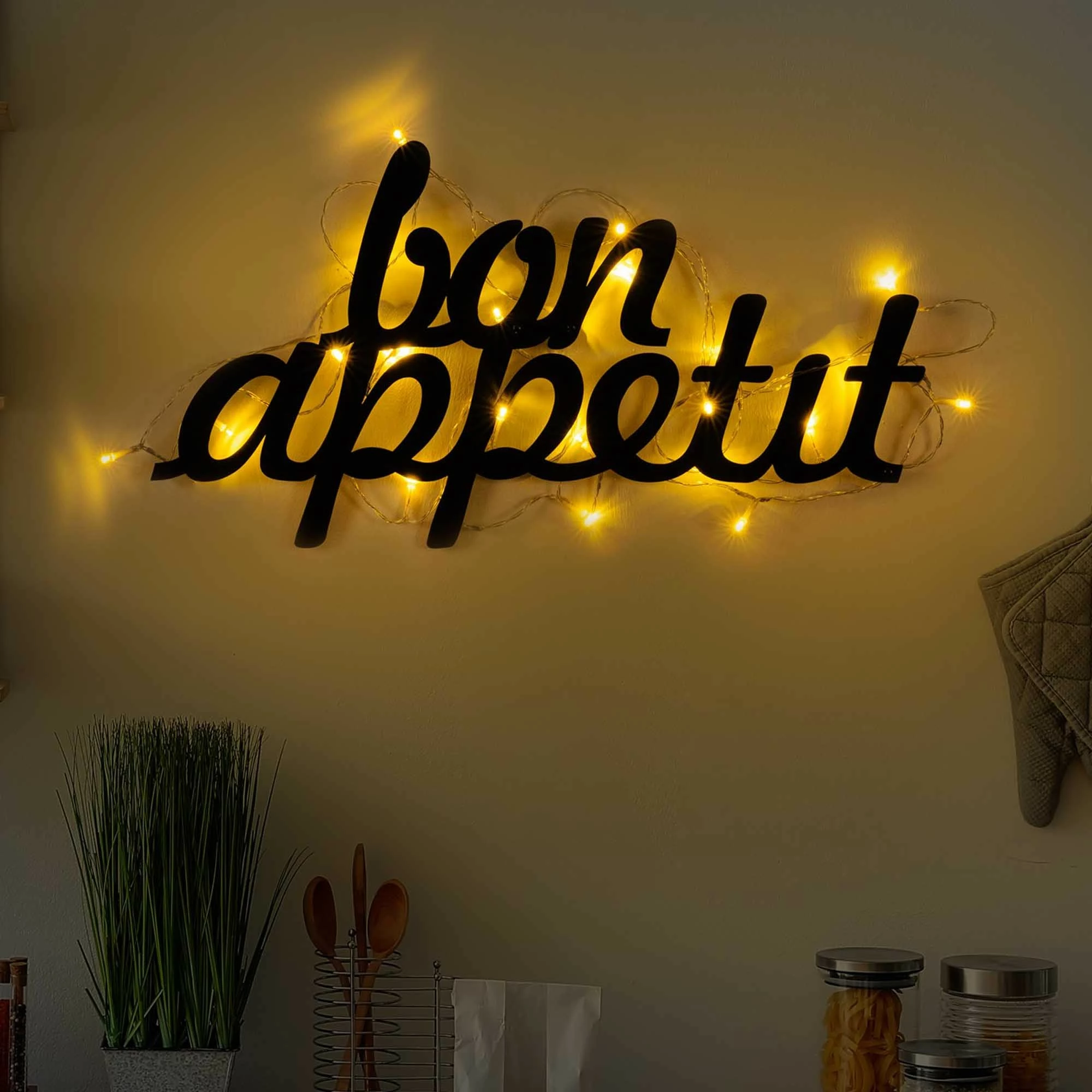 Aksesor dekorativ metalik për mur, Wallity, Bon Appetit 171, ngjyrë e zezë, 30x50cm