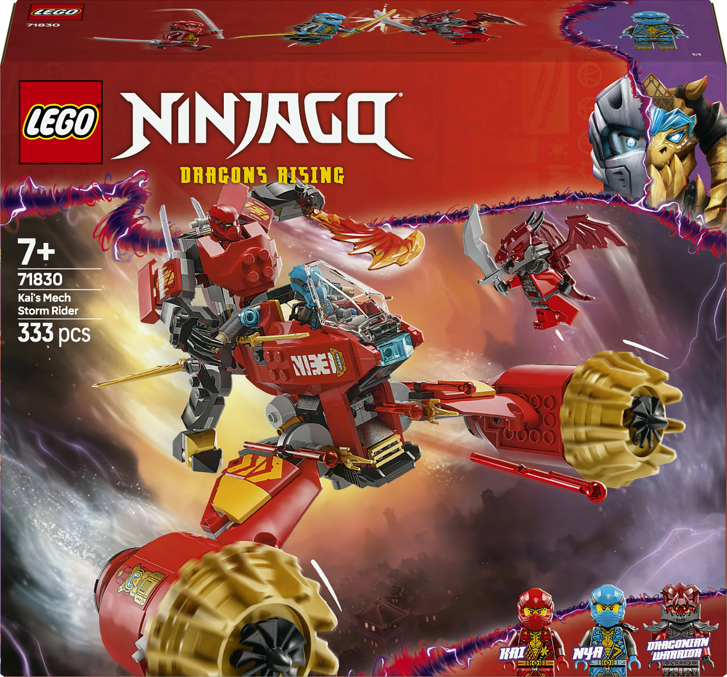 Set ndërtimi LEGO Ninjago 71830 Kais Mech Storm Rider, 333 pjesë, multikolor