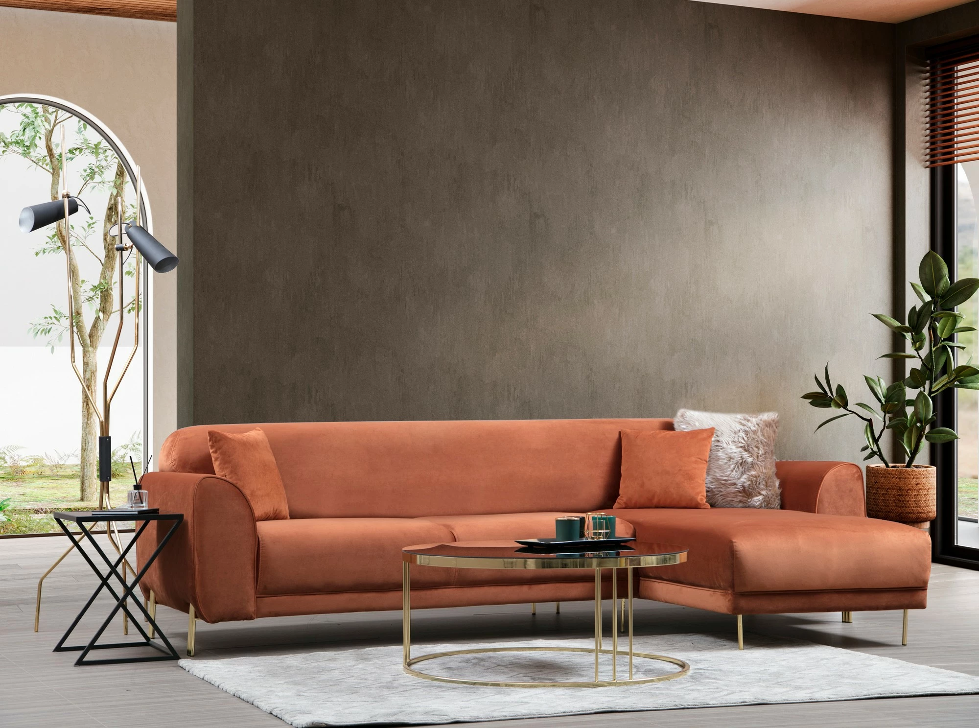 Kënd divan-krevat Atelier del Sofa, kënd i djathtë, ngjyrë kanelle (L3-Chl)