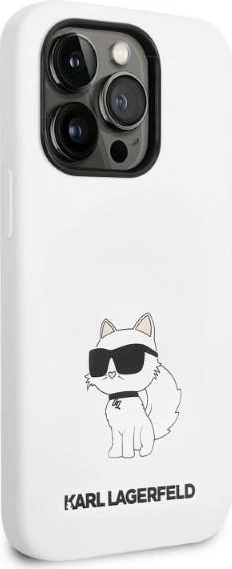 Mbështjellës Karl Lagerfeld KLHMP14XSNCHBCH për iPhone 14 Pro Max 6.7", silikon, MagSafe, Bardhë