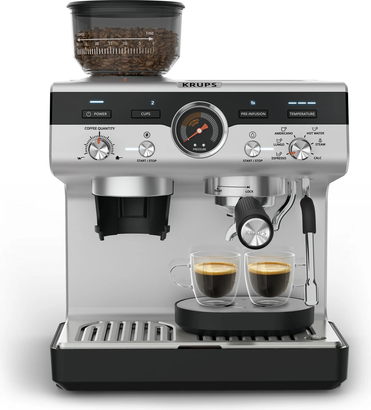 Makinë espresso Krups XP801T, me mulli të integruar, 3L, inox/e zezë