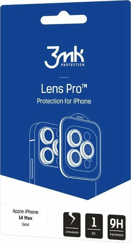 Xham hibrid mbrojtës për lente kamere 3MK Lens Protection Pro për Apple iPhone 14 Plus, Gold, 1 copë