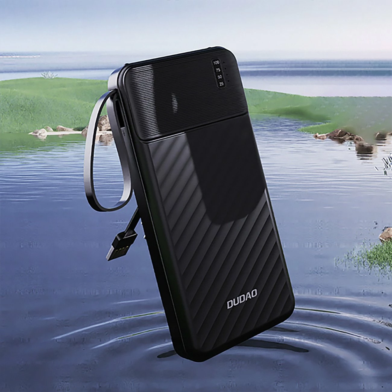 Powerbank Dudao K11 Pro 20000mAh, 4 kabllo të integrume, 10W, e zezë