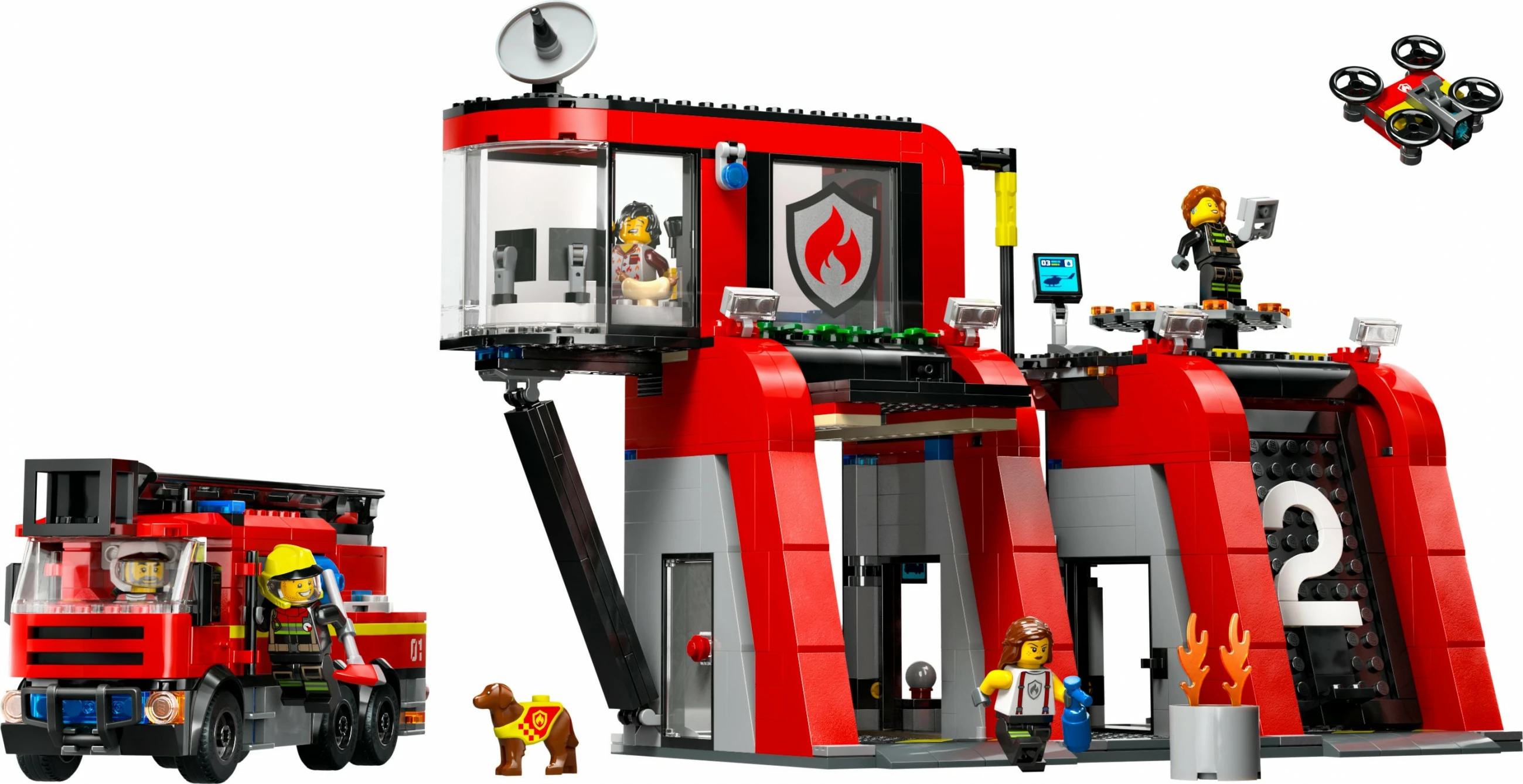 Set ndërtimi LEGO City 60414, stacion zjarri me kamion, 843 pjesë, shumëngjyrësh