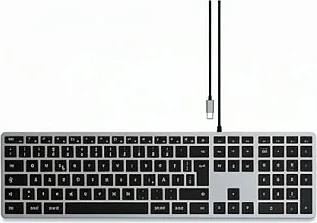 Tastierë Satechi Slim W3, USB-C e lidhur, QWERTZ (DE), me ndriçim, me numpad, zi/gri