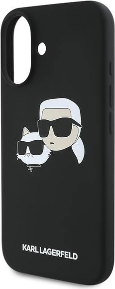 Mbështjellës Karl Lagerfeld Silicone Double Heads Print MagSafe për iPhone 16 Plus, i zi