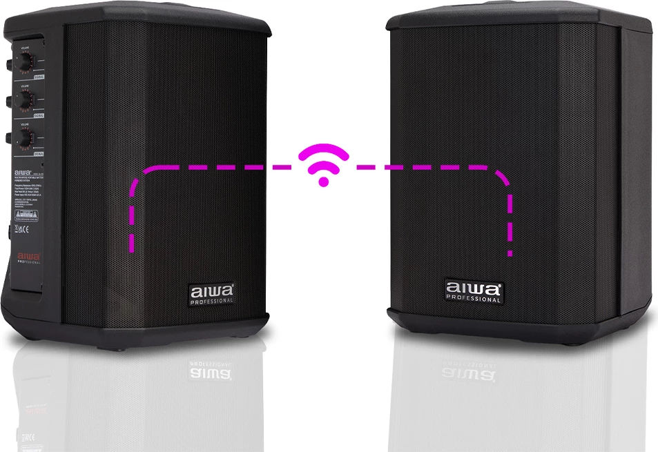 Altoparlant portativ aktiv Aiwa AX-1PRO 100W RMS Bluetooth 5.0 me bateri, mikser 3-kanalësh me reverb, TWS, 6.5\" woofer, i zi