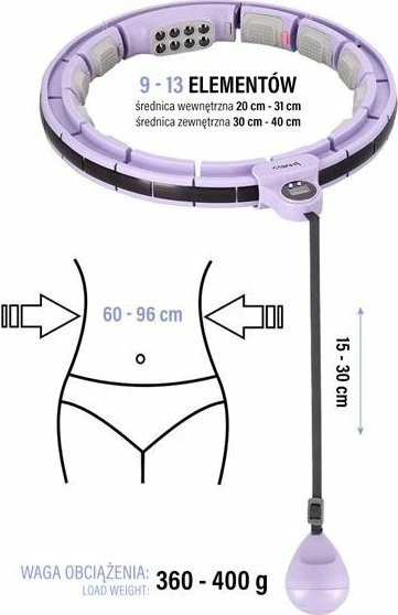 Hula hoop magnetik HMS HHM13, me peshë dhe numërues, i rregullueshëm 9-13 elemente (bel 60-96 cm), 40 cm, vjollcë