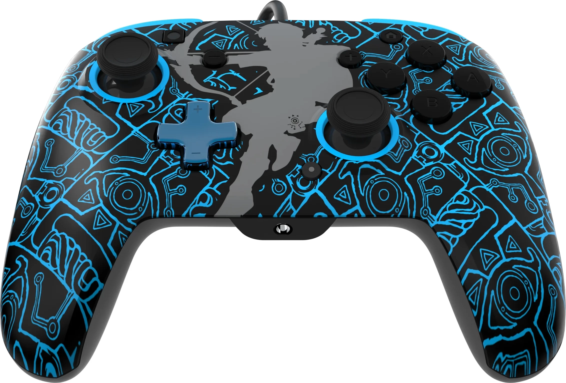Kontroller me kabllo PDP REMATCH Glow in the Dark Link për Nintendo Switch, me audio 3.5mm dhe butona të rimapueshëm, zi/kaltër