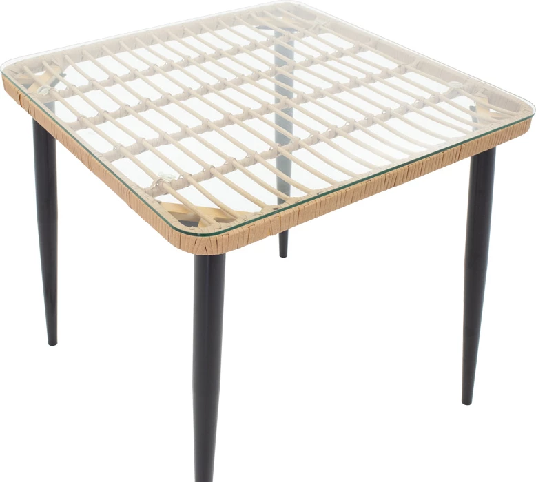 Set tavoline Naoki, 3 pjesë, metal, ngjyrë e zezë-pe natyrale-xham, 80x80x78cm