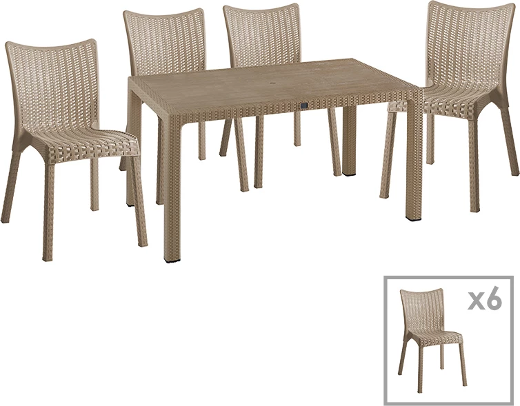 Tavolinë me karrige Explore-Confident set 7 copë PP kapuçino 150x90x73.5cm