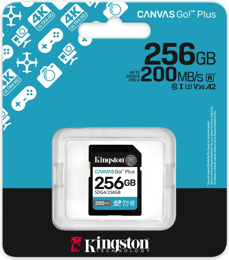 Kartë memorie Kingston Canvas Go! Plus 256GB SDXC, 200MB/s, e zezë